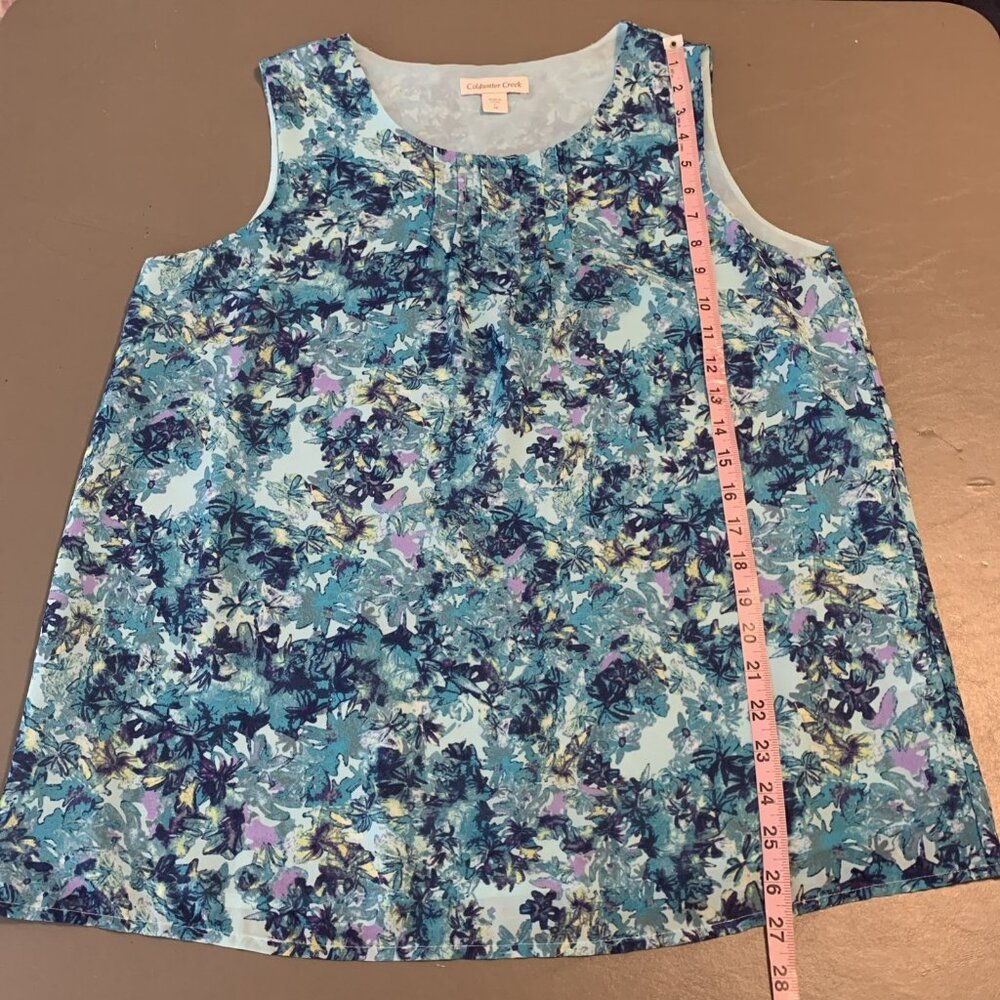 Coldwater Creek Womens L 14 Sleeveless Blouse Floral Blue Work Office Career - Picture 11 of 12